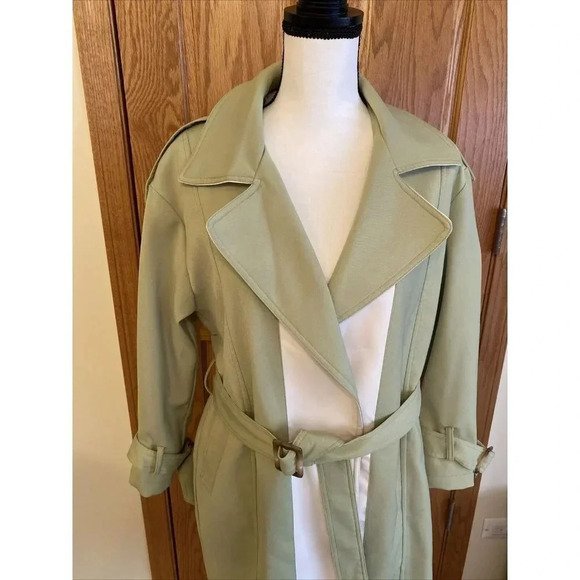 FXQ Magpie Women's Green Belted Trench Coat Jacket size M - Picture 3 of 12